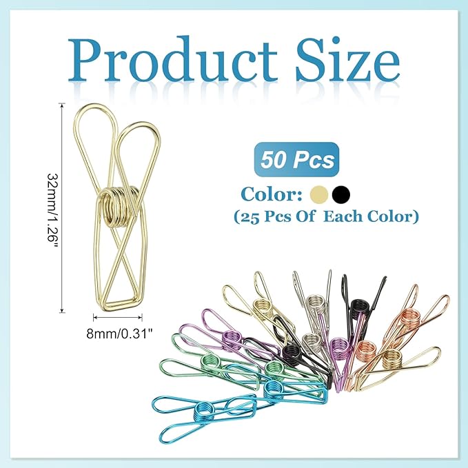 PATIKIL 50Pcs Paper Office Binder Clips, 1.26" Small Metal Wire Hollow Out - Image 2