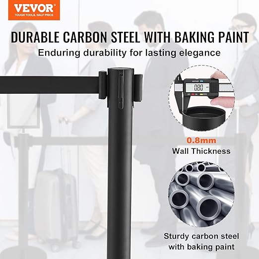 VEVOR Crowd Control Stanchions, Carbon Steel Baking Painted Stanchion Queue Post - Image 2