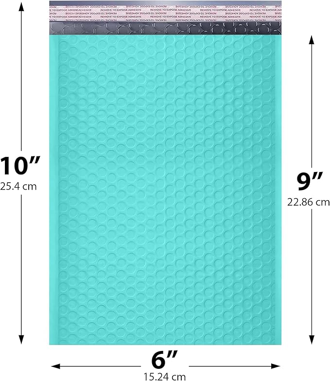 Teal Small Poly Bubble Mailers 6x10 inch #0 | Self Seal Padded Envelopes | - Image 2