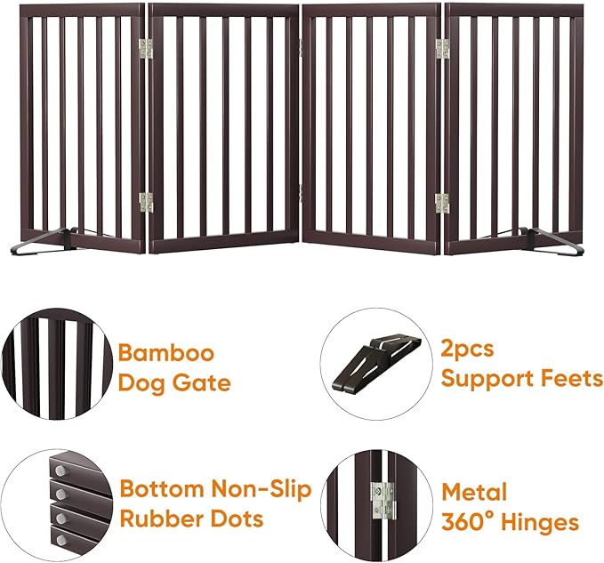 Freestanding Dog Gate Folding Brown Dog Gates - Image 4