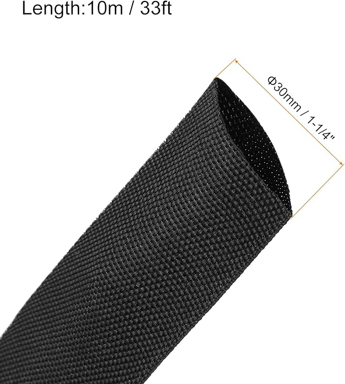 MECCANIXITY Braided Cable Sleeves Heat Shrinkable Fabric Sleeving, 1 1/4" 33ft - Image 2