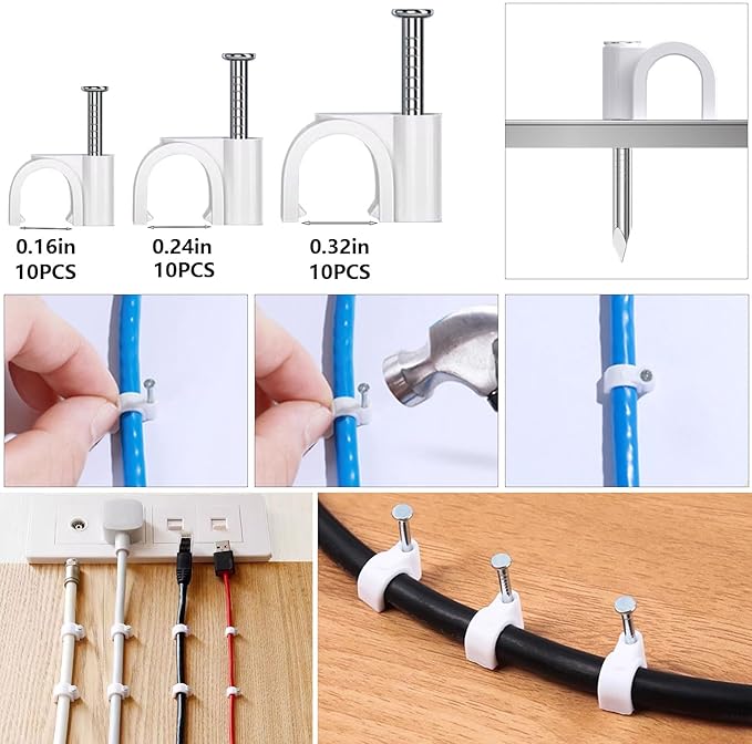 ELII 327PCS White Cable Management Kit 4 Cable Cable Sleeves, 65 Cable Clips - Image 6