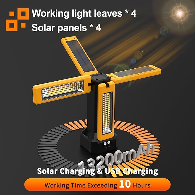 13200mAh Rechargeable Solar Work Light, IPX4 Waterproof - Image 2