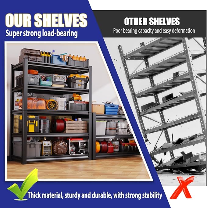 71"H Garage Shelving-3000LBS 5 Tier Storage Shelves, Adjustable Heavy Duty - Image 4