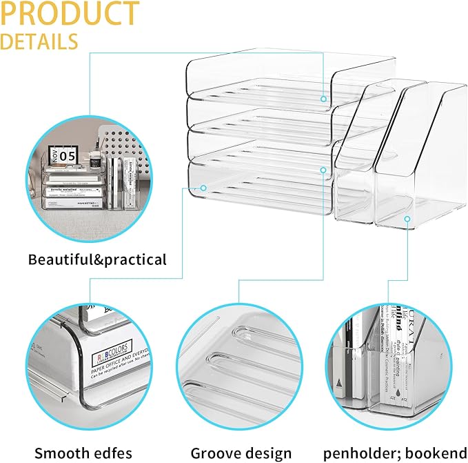 4-Tier Clear Acrylic Paper Tray Organizer - Image 3