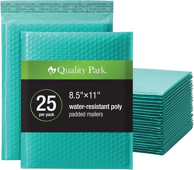 Quality Park Bubble Mailers, 8.25 x 11 Shipping Envelopes, Water Resistant Teal by Quality+Park