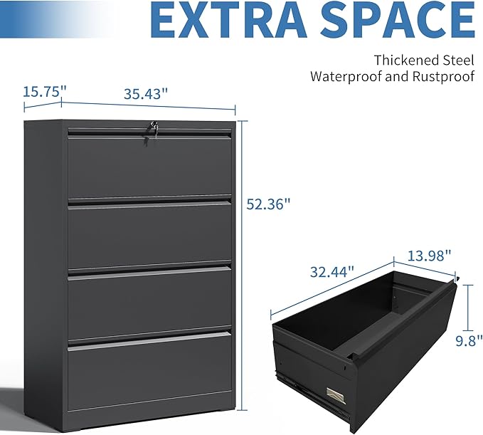 File Cabinets 4 Drawer, Metal Office Storage Filing Cabinet - Image 3