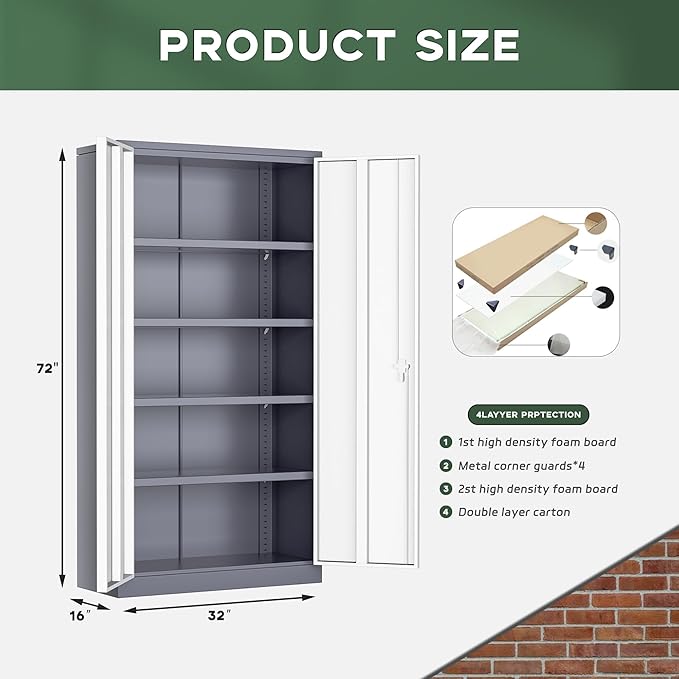 Greenvelly Metal Storage Cabinet, Lockable Steel Cabinet - Image 3