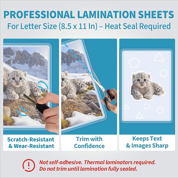 Binditek Matte Laminating Sheets, 3 Mil 50 Pack, 9 x 11.5 Inches Matte Thermal - Image 7