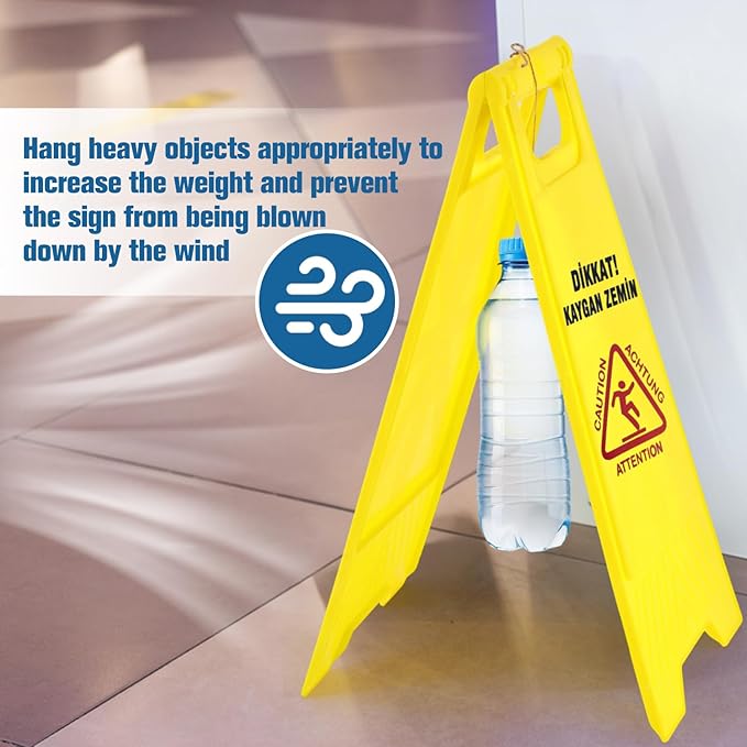 2 Pack 17.5 Inch Blank Floor Sign Yellow A-frame Foldable Caution Sign Write-On - Image 4