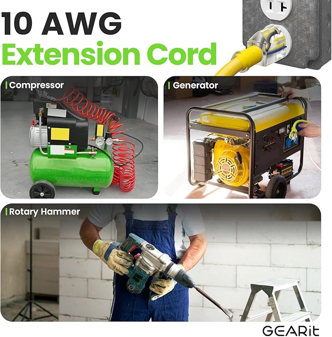 GEARit Outdoor 10 AWG Gauge 3 Prong Plug 100 Foot Extension Cord, Power Cord - Image 7