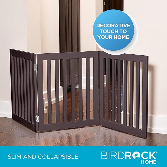 INTERNET'S BEST Dog Gate Indoor Freestanding Pet Barrier, Folding Wood Dog Fence - Image 5