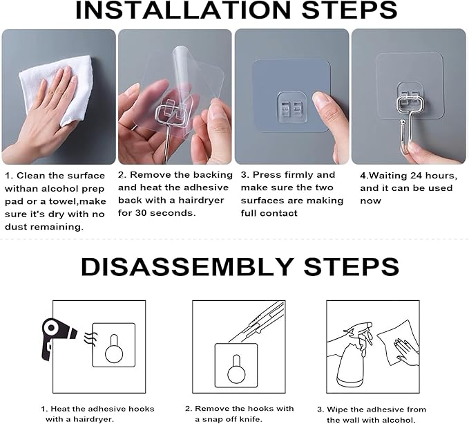 ZESLMG Large Adhesive Hooks for Hanging Wall, 12 Pack Self Sticky Hooks Heavy - Image 5