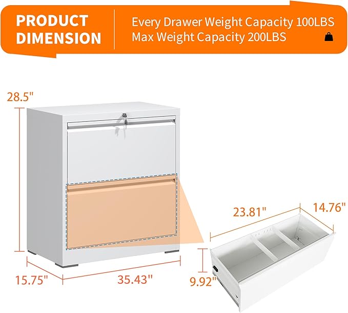 Lateral File Cabinets with 2 Drawer, Metal Lateral Filing Cabinet - Image 3