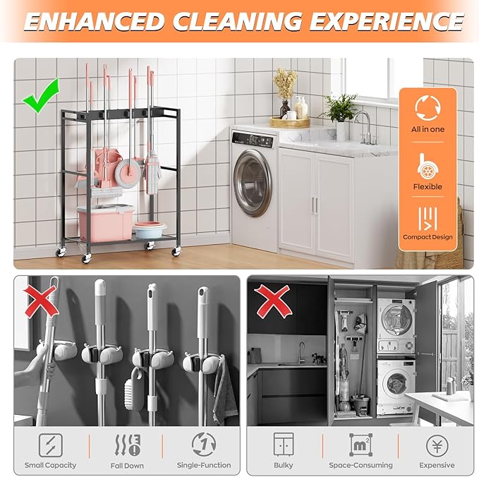 Broom and Mop Holder, Broom Storage Hanger, Cleaning Cart - Image 6