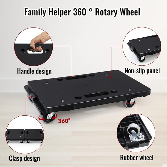 Furniture Dolly, Moving Dolly 4 Wheels Heavy Duty, 16in-11in 500lbs Capacity - Image 4