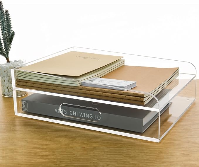 2-Tier Clear Acrylic Paper Trays, Desk File Organizer, A4 Paper Holder - Image 6
