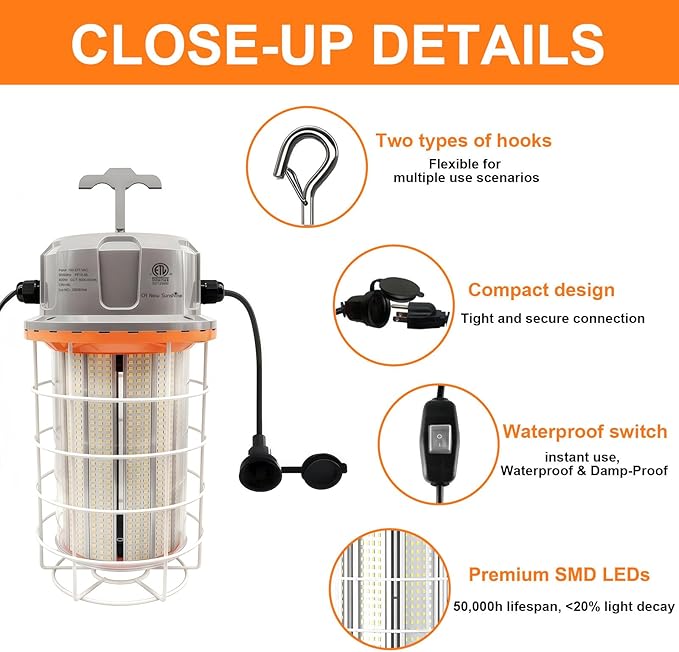 400W Construction Light, 56000lm LED Temporary Work Light, 5000K Daylight White - Image 5