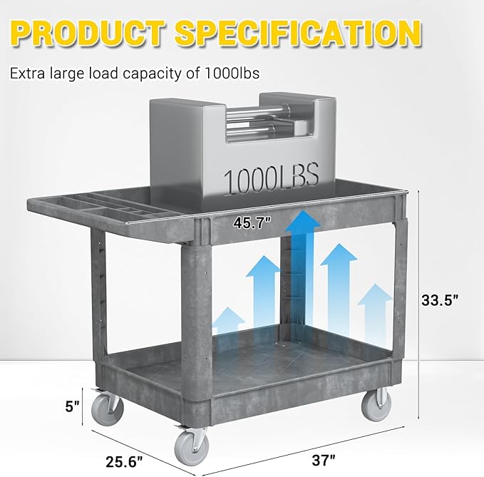 Heavy Service Utility Cart on Wheels, Tool Cart on Wheels, Service Cart - Image 3