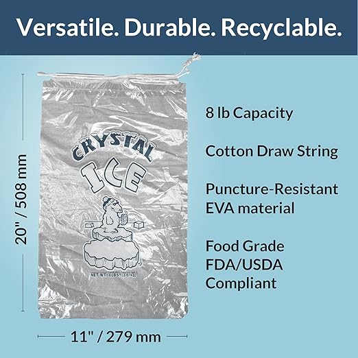 Pinnacle Mercantile 8 lb. Drawstring Ice Bags Heavy-Duty, Puncture-Resistant - Image 2