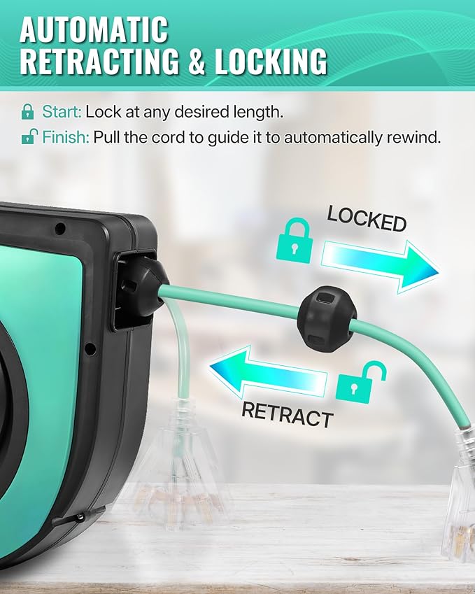 Retractable Cord Reel, 75 FT Heavy Duty Extension Cord, 14AWG/3C SJTOW - Image 5