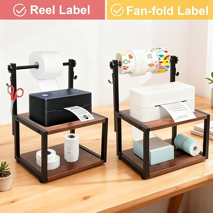 Label Holder for Rolls and Fan-Fold Labels, Wooden Sticker Dispenser for - Image 2