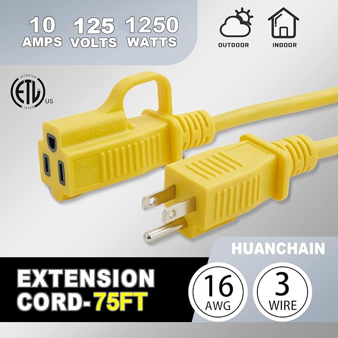 HUANCHAIN Outdoor Extension Cord 75 Foot Waterproof, 16/3 Gauge Flexible - Image 7