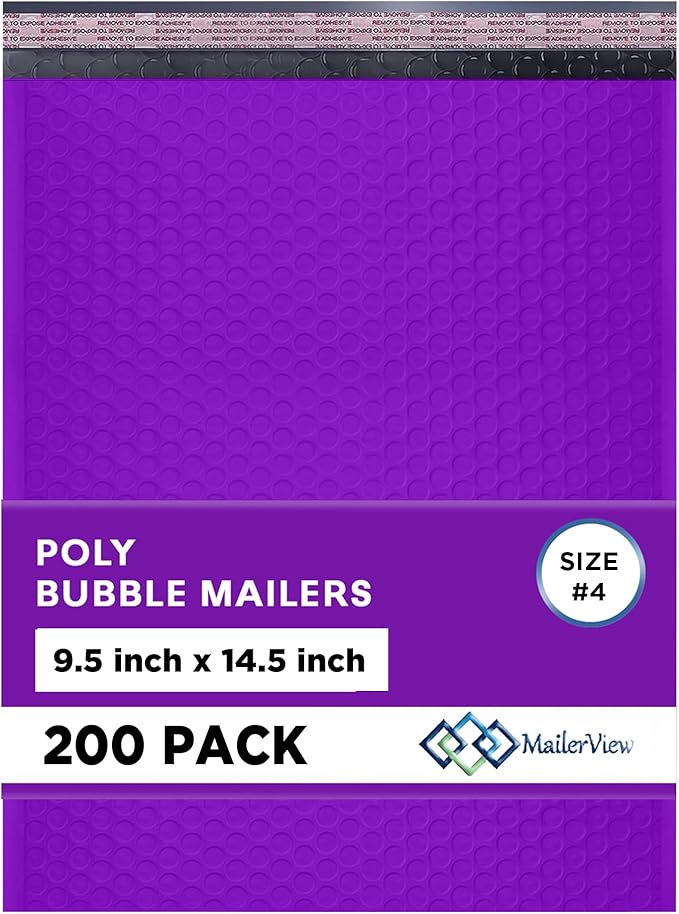 Purple Large Poly Bubble Mailers 9.5x14.5 inch #4 | Self Seal Padded Envelopes by MAILERVIEW