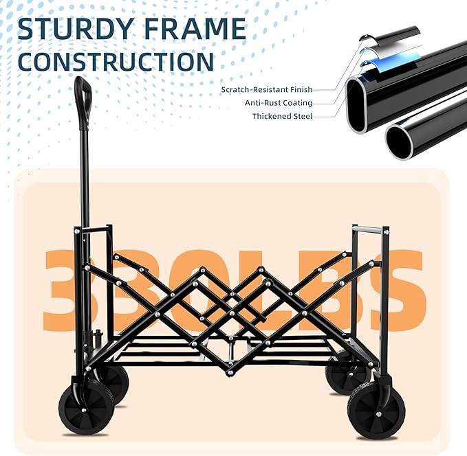 Favoyard Collapsible Wagon 100L & 330LBS, Heavy Duty Wagon Carts Foldable - Image 5