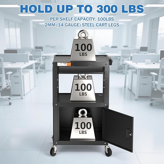Steel Large AV Cart with Locking Cabinet - Image 7