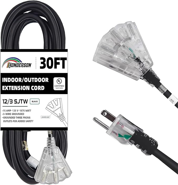 3-Outlets Indoor Outdoor Extension Cord Weatherproof by HONDERSON