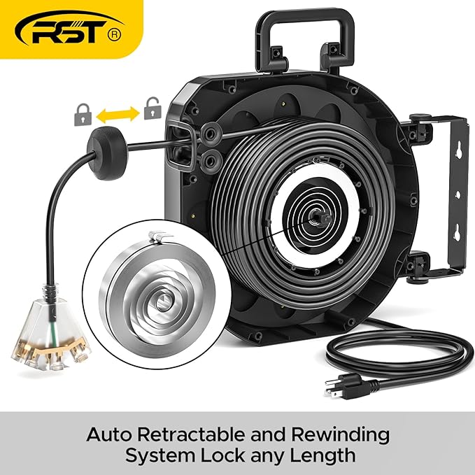 CRST 50 FT Retractable Extension Cord Reel, 14AWG/3C SJTOW Heavy Duty Power Cord - Image 7