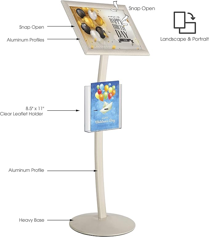 M&T Displays Curved Menu Board, 11x17 Inch Pedestal Sign Holder - Image 2