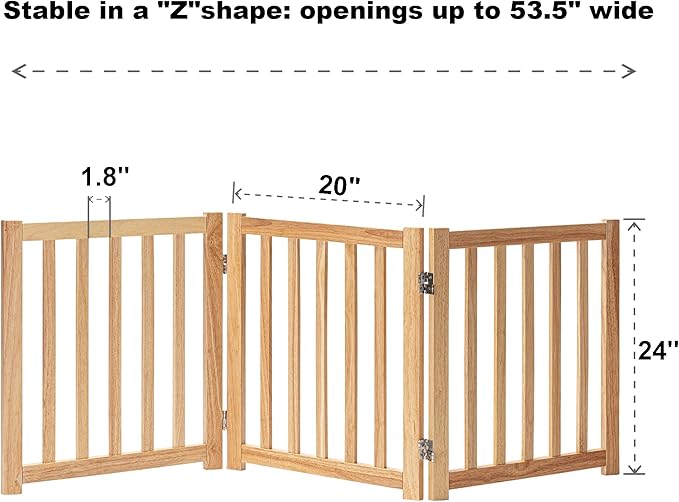 LZRS 3-Panel Wooden Free Standing Foldable Dog Gate Indoor – 24" High, - Image 3