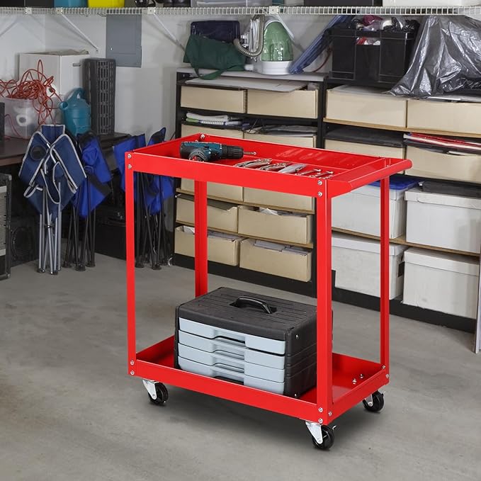 TUFFIOM 2 Tier Rolling Tool Cart on Wheels w/2 Brake, 220 LBS Capacity Heavy - Image 6