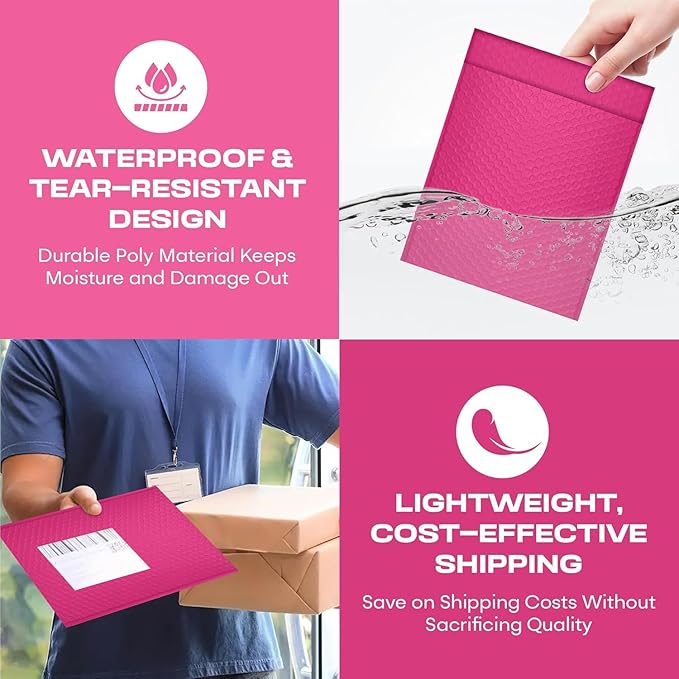 Hot Pink Large Poly Bubble Mailers 12x15 inch | Self Seal Padded Envelopes - Image 9