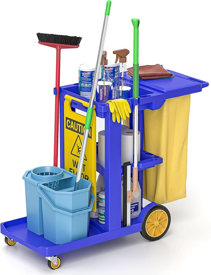 Nisorpa Commercial Janitorial Cart, 3-Shelf Housekeeping Cart, High Capacity by Nisorpa