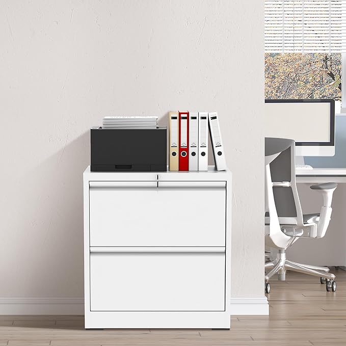 2 Drawer File Cabinet with Lock, Heavy Duty Steel Horizontal Locking Storage - Image 2