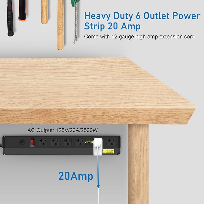 CCCEI Heavy Duty Power Strip Surge Protector 20 Amp, High Amp Industrial Shop - Image 2