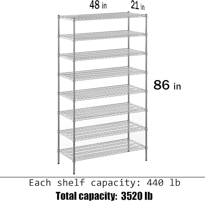 21" Deep x 48" Wide x 86" Height Wire Shelving Kit | 8-Tier | NSF Commercial - Image 3