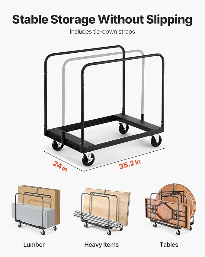 VEVOR Drywall Cart Dolly, 1800 lbs Load Capacity, Steel Panel Truck Cart - Image 3