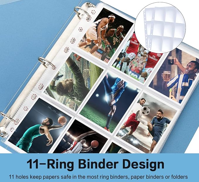 Trading Card Sleeve Pages, HERKKA 200 Pack 9 Pocket Album Pages 11 Holes Fit 3 - Image 4