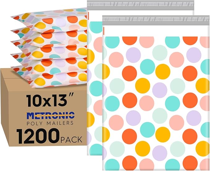 Metronic Cute Poly Mailers 10x13" 1200Pcs, Colorful Polka Dots Shipping Bags by METRONIC