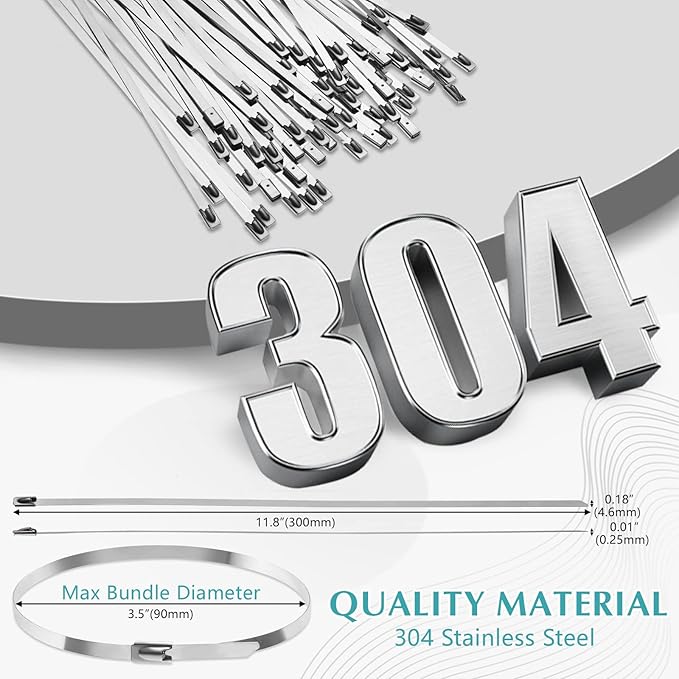 LEIFIDE 100 Pcs Metal Zip Ties 304 Stainless Steel Zip Ties Heavy Duty Self - Image 2