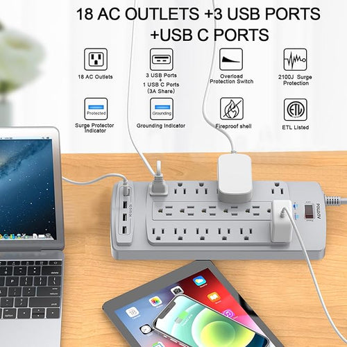 18 Outlets Surge Protector Power Strip - Image 2