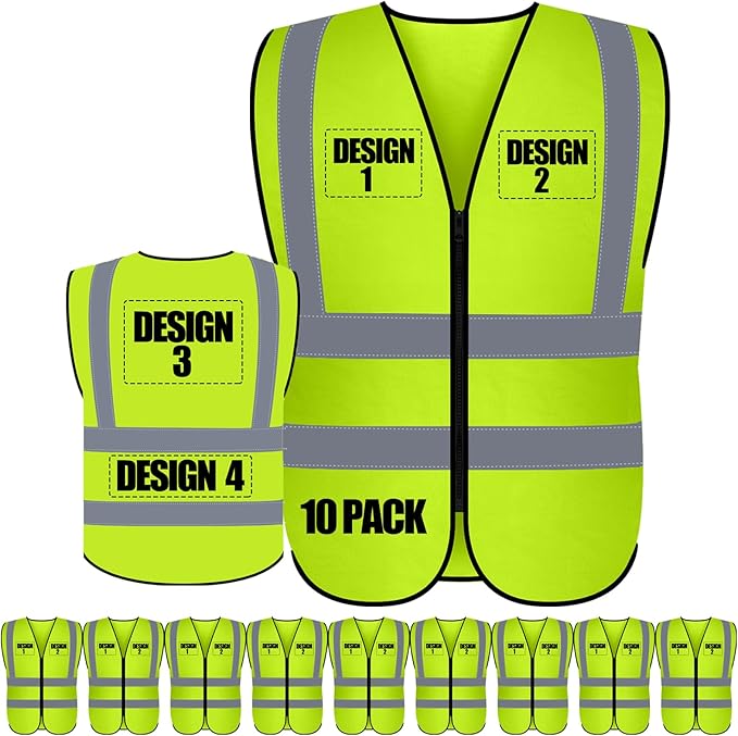 Custom Safety Vest with Logo Pockets High Visibility Reflective Vests by CustomTok