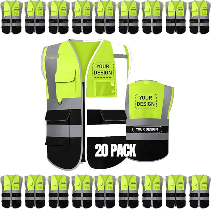 BeautyWill 10/20 Pack Custom Logo Safety Vest, Bulk High Visibility Class 2 by BeautyWill