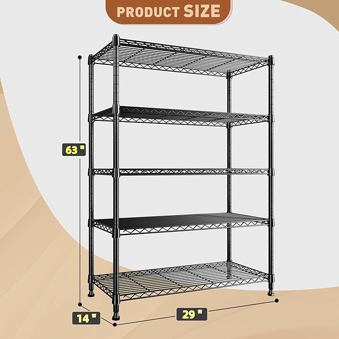 REIBII 5-Tier Wire Shelving Rack Storage Shelves Metal Shelves, 1020 LBS - Image 3