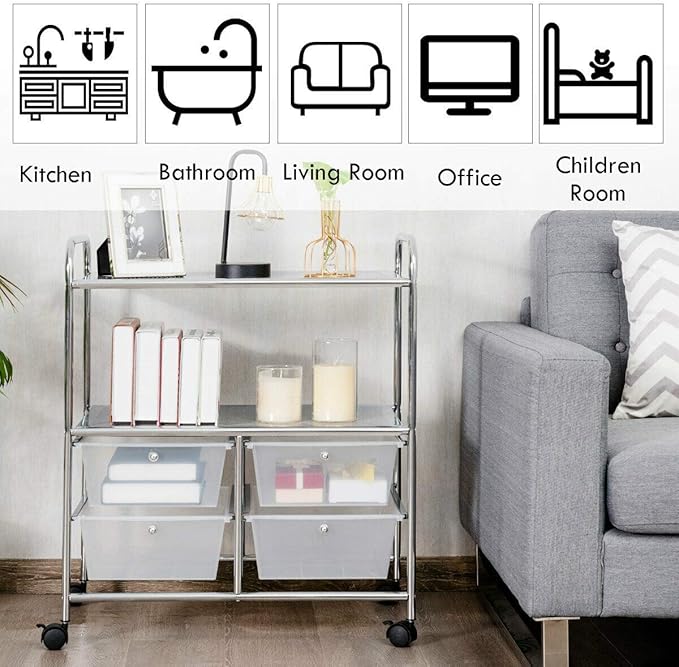Giantex Rolling Storage Cart w/ 4 Drawers 2 Shelves Metal Rack Shelf Home - Image 5