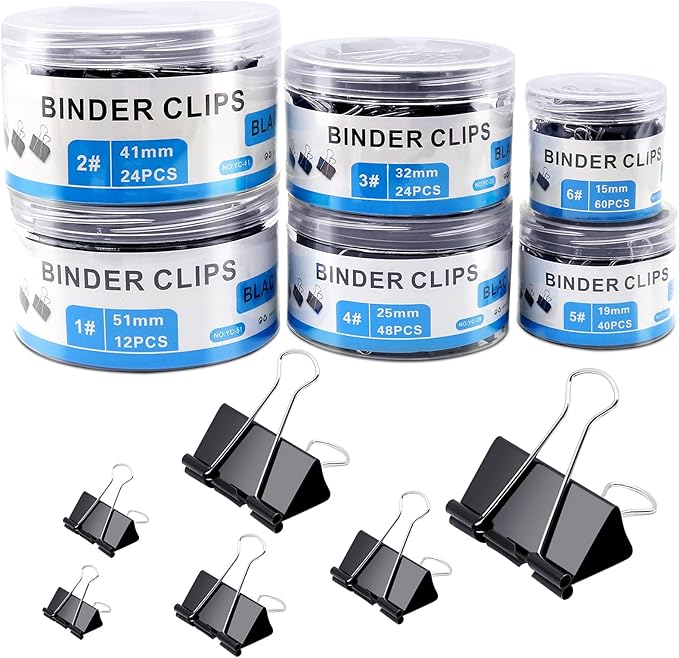 208 PCS Binder Clips Assorted Sizes, Metal Large Binder Clips Bulk, 6 Size by Leseyaton